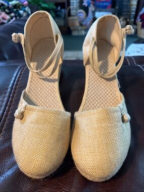 Woven Ankle-Strap Espadrille Flats in Natural